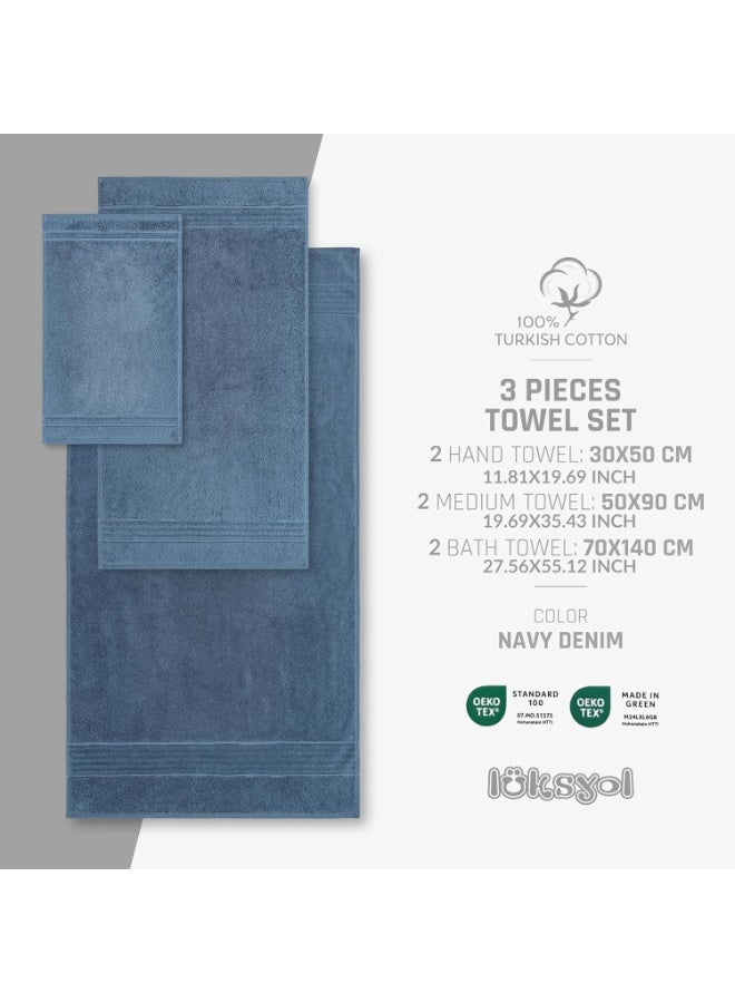 LuksYol Luxury Towel Set - 100% Pure Turkish Cotton - 600 GSM Premium Absorbent & Fluffy Towels - Ultra Soft & Gentle on Skin - Set of 6 (2 Bath 140x70cm, 2 Hand 50x70cm, 2 Wash 50x30cm) - Hotel & Spa Quality Towels - Oeko-Tex Certified (Made in Green & Standard 100) - Highly Absorbent & Quick Drying - Elegant Modern Design - Ideal for Daily Use, Gifting, or Guest Towels - Long-Lasting Durability with Soft Touch - Navy Blue - Premium Weaving for Luxurious Texture - Fade-Resistant & Machine Washable - Perfect for Bathroom, Gym, Spa & Travel - High-End Cotton Towels by LuksYol - Designed for Comfort & Style with a Premium Feel That Lasts Wash After Wash - Image 5