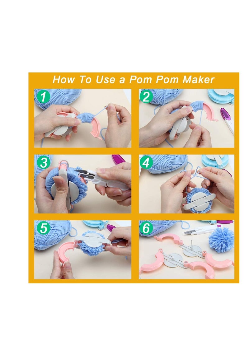 SYOSI - Pompom Makers, 4 Size Pom Poms Maker Tool Set DIY Fluff Ball Weaver for DIY Wool Yarn Knitting Craft Project with Cutter Scissors - Image 1