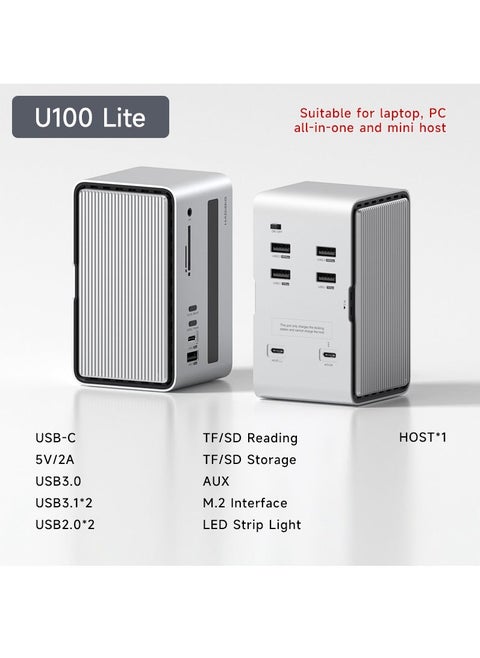 Hagibis USB C Docking Station with Dual HDMI-compatible M.2 SSD Enclosure Ethernet 100W PD USB Hub SD/TF for Laptop Macbook Pro (U100 Lite)