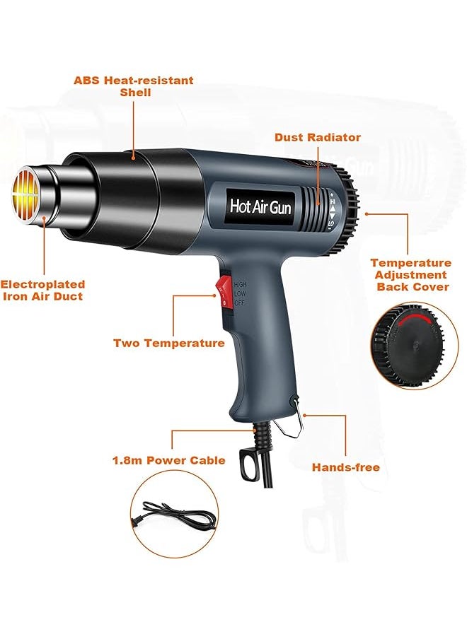 DMG TECH 2000W Heat Gun Heavy Duty Hot Air Gun Kit With 5 Nozzles 1.5S Fast Heating Stepless Temperature Adjustment 122℉ To 1202℉ Heat Gun Tool For Shrink Tubing Crafting Wood Markers  - Image 3