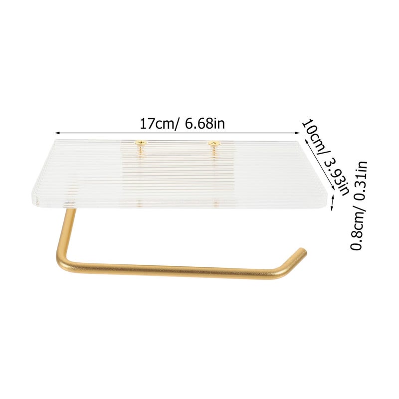 Gold Adhesive Acrylic Toilet Paper Holder with Shelf Bathroom Roll Dispenser Storage Organizer - Image 3