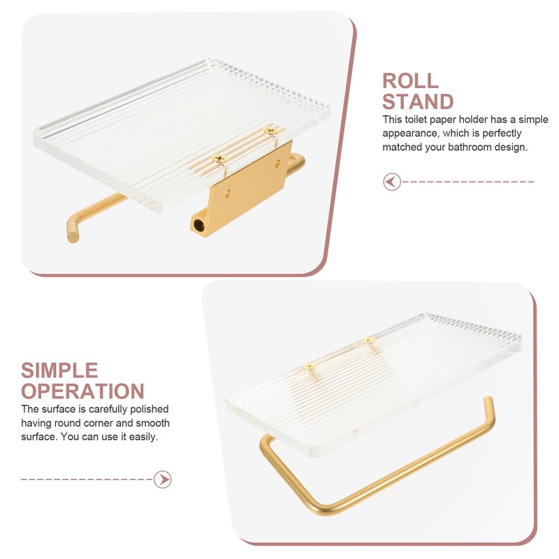 Gold Adhesive Acrylic Toilet Paper Holder with Shelf Bathroom Roll Dispenser Storage Organizer - Image 5