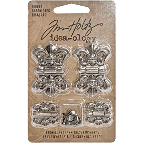 Tim Holtz Idea-ology Hinges, 4 Hinges and 16 Fasteners, Antique Nickel Finish, TH93075 - Image 3