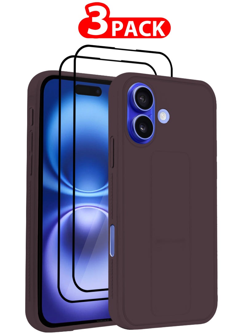 CATANES (for Apple iPhone 16 Plus) 3Packs (1Case, 2Screen Protectors), Case  PU Leather Back Cover Stand Function Finger Grip Case Cover with Shock Proof Screen Protector / Merlot - Image 1