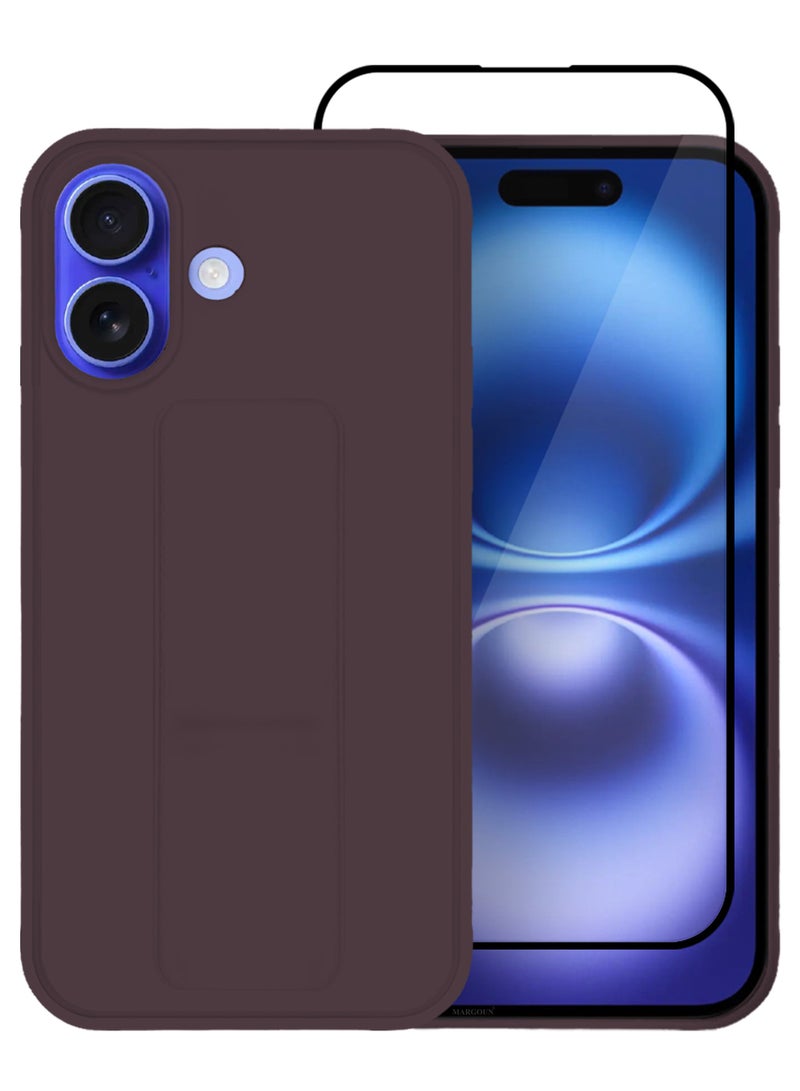 CATANES (for Apple iPhone 16 Plus) 3Packs (1Case, 2Screen Protectors), Case  PU Leather Back Cover Stand Function Finger Grip Case Cover with Shock Proof Screen Protector / Merlot - Image 5