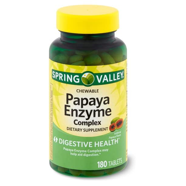 Somall Spring Valley Spring Valley Papaya Enzyme Complex Tablets 180 Chewable Tablets Pack of 2 180 Count Pack of 2