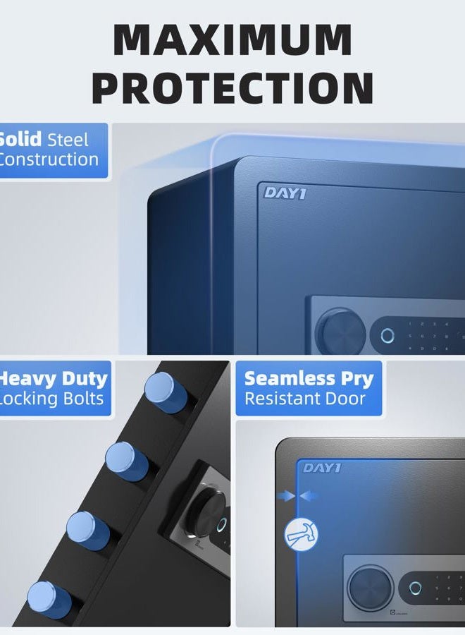 Dayi Biometric Fingerprint Safe Box, 2.0 Cubic Feet Home Safes with Fireproof Bag, Digital Touchpad Security Safe for Money Cash Documents, Dual Alarm System - DF-45 Plus - Image 4