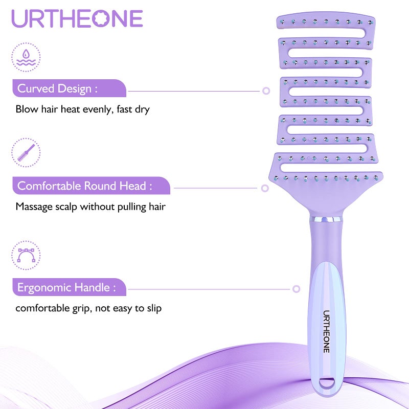 URTHEONE Hair Brush, Curved Vented Detangling Hair Brushes for Women Men Wet or Dry Hair,Faster Blow Drying Styling Professional Paddle Vent detangler brush for Curly Thick Wavy Thin Fine Long Short Hair - Image 2