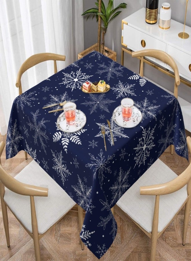 Sphragiyn Winter Tablecloth Square 54×54 Inch Blue Snowflake Xmas Table Cloth Water Resistant Fabric Table Covers for Kitchen Dining Party Home Decor - Image 1