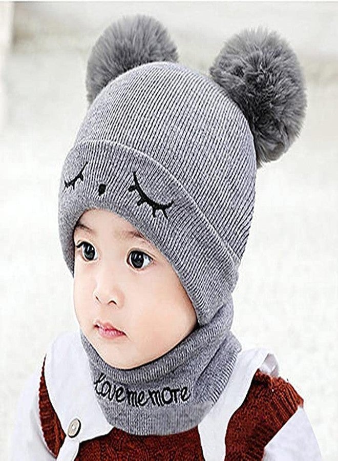 KETKAR Baby Boy's Wool Pom Pom Cap and Muffler_Pack of 01(Grey,1-3 Years) - Image 2