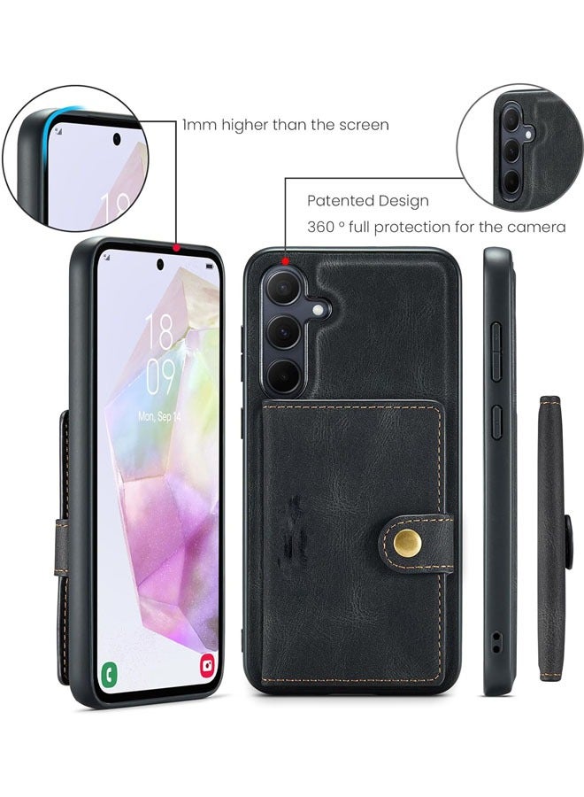 عام حافظة لهاتف Samsung Galaxy A35، غطاء قابل للفصل مع فتحات مغناطيسية للبطاقات والنقود، تدعم الشحن اللاسلكي، وتحتوي على حامل يعمل بشكل وظيفي لهاتف Samsung Galaxy A35 5G عام 2024. - Image 4