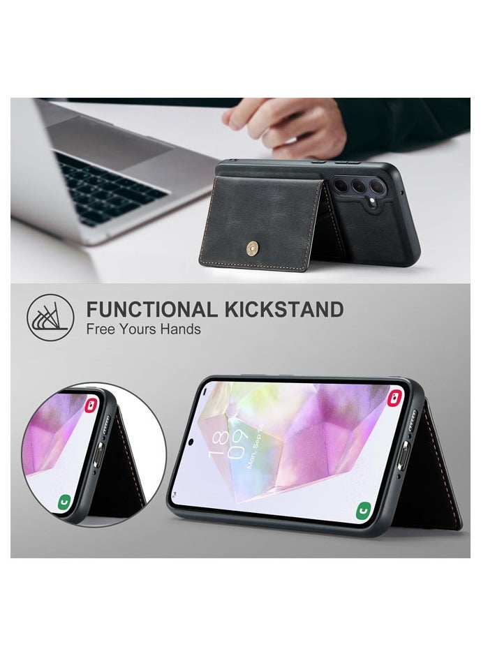 عام حافظة لهاتف Samsung Galaxy A35، غطاء قابل للفصل مع فتحات مغناطيسية للبطاقات والنقود، تدعم الشحن اللاسلكي، وتحتوي على حامل يعمل بشكل وظيفي لهاتف Samsung Galaxy A35 5G عام 2024. - Image 3