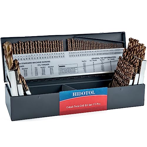 HIDOTOL 115PCS Cobalt Drill Bit Set M35 HSS for Hardened Steel Fractional 1/16"-1/2", Letter A - Z, Wire #1 - #60 with Indexed Metal Case - Image 1