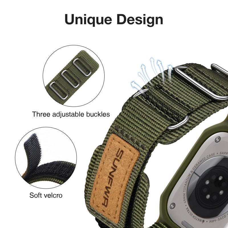 SUNFWR Bands Compatible with Apple Watch 42mm with Case,Rugged Velcro Nylon Sport Apple Watch Strap with Protective Cover for iwatch Series 3/2/1 for Men (Army green, 42mm) - Image 3