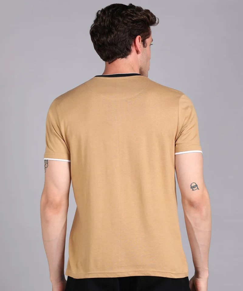 Urbano Fashion  Urbano Fashion Men's Solid Khaki Round Neck Half Sleeve Slim Fit Cotton T-Shirt  | Best Price UAE