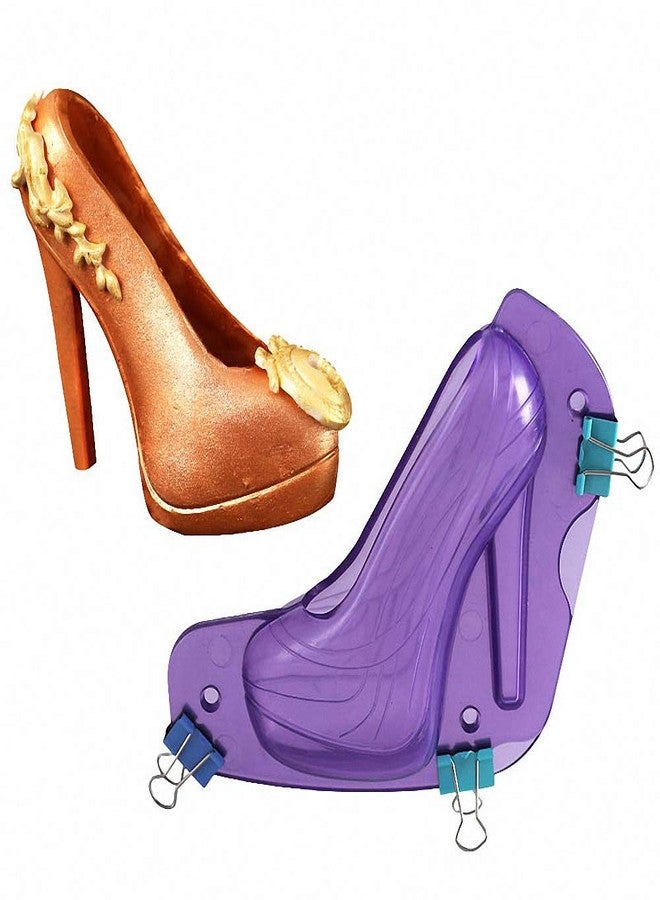 Fewo 3D High Heel Shoe Chocolate Mold with 6 Clips, Polycarbonate Stiletto Candy Cake Decoration Molds DIY Home Baking Pastry Tools Lady Shoes Mold (Purple, Small Size, 5.9 X 5.1 Inch) - Image 1