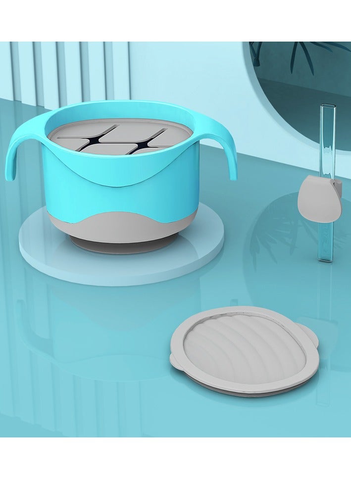 أطفال الهوغوز أدوات المائدة الخاصة بالأطفال المزودة بأكواب الشفط إناء الطعام التكميلي حساء الأطفال إناء القش إناء 3 في 1 (الأزرق) - Image 1