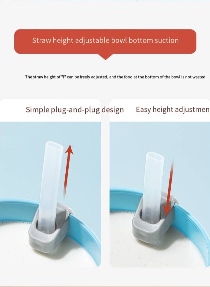 أطفال الهوغوز أدوات المائدة الخاصة بالأطفال المزودة بأكواب الشفط إناء الطعام التكميلي حساء الأطفال إناء القش إناء 3 في 1 (الأزرق) - Image 5