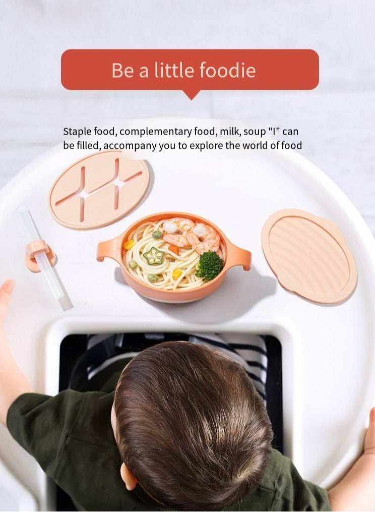 أطفال الهوغوز أدوات المائدة الخاصة بالأطفال المزودة بأكواب الشفط إناء الطعام التكميلي حساء الأطفال إناء القش إناء 3 في 1 (الأزرق) - Image 3