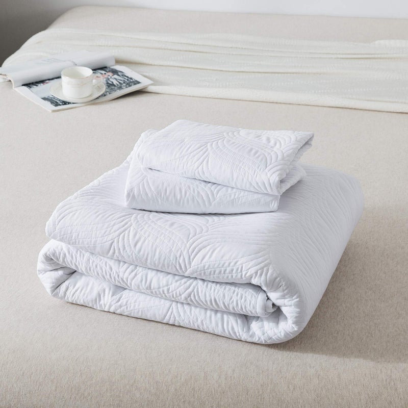 SUFUEE Quilt Set 3 Piece White Full/Queen Size Pattern Bedspread - Soft Microfiber Lightweight Coverlet for All Season (100"x106" Includes 1 Quilt, 2 Shams) - Image 5