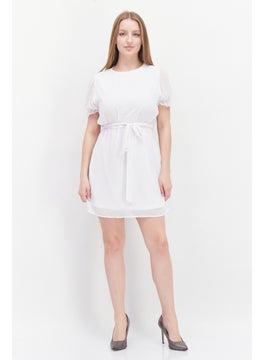 NA-KD Women Plain Tie Waist Mini Dress, White  - Image 3