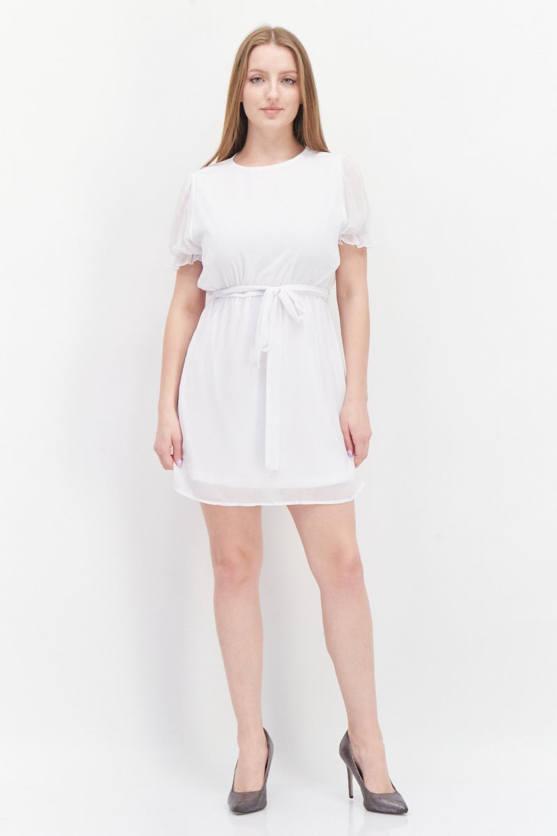 NA-KD Women Plain Tie Waist Mini Dress, White - Image 3