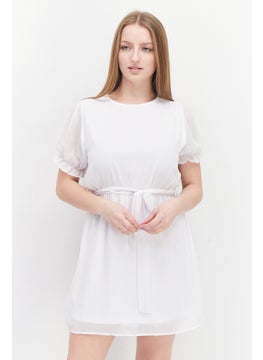 NA-KD Women Plain Tie Waist Mini Dress, White  - Image 1