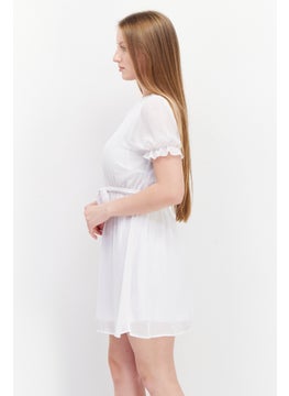 NA-KD Women Plain Tie Waist Mini Dress, White  - Image 4