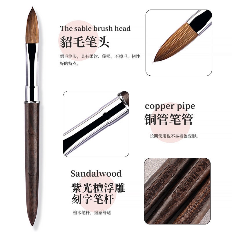 Quality Mink Hair Manicure Crystal Pen Sandalwood Kolinsky Crystal Nail Extension Nail Carving Brush - Image 4