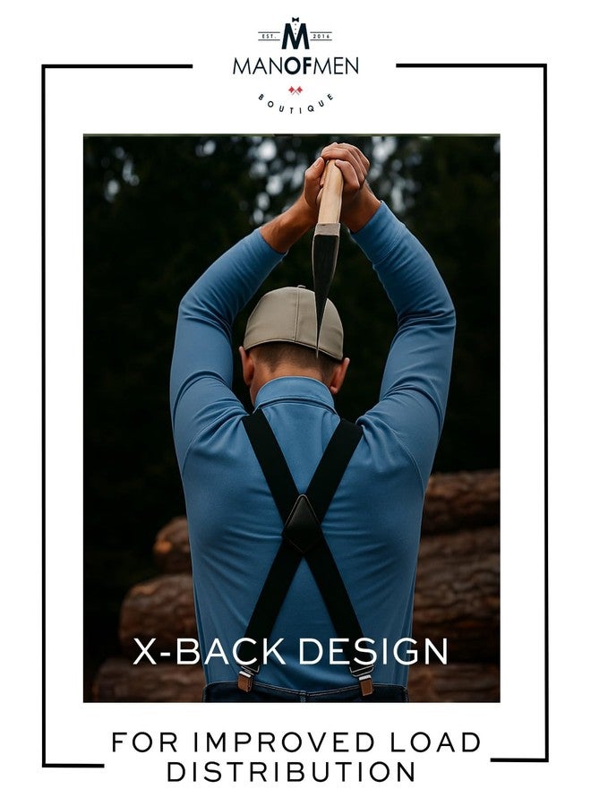 Man of Men حمالات سوداء متينة للرجال - حمالات قابلة للتعديل مقاس 1.5 بوصة بتصميم X-Back، حمالات رسمية للرجال، حمالات لسراويل البدلات، أشرطة مطاطية متينة - مناسبة للارتداء اليومي، والهالوين، والكريسماس، وحفلات الزفاف - Image 4