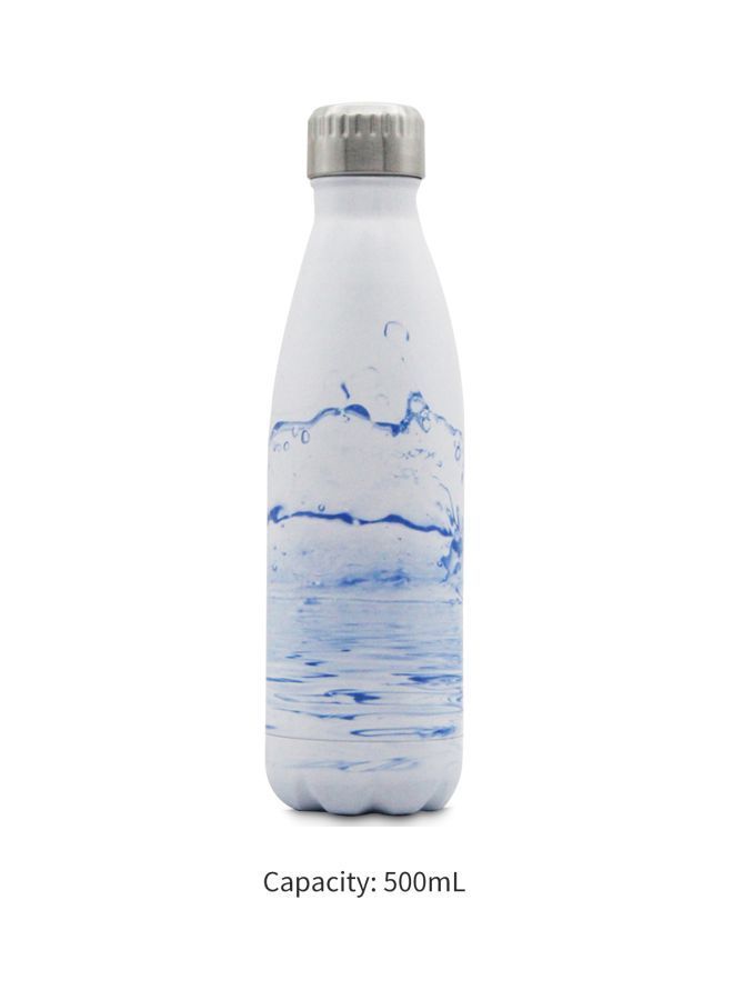 NIBEMINENT Vacuum Insulated Thermal Water Bottle White/Blue 500ml - Image 2