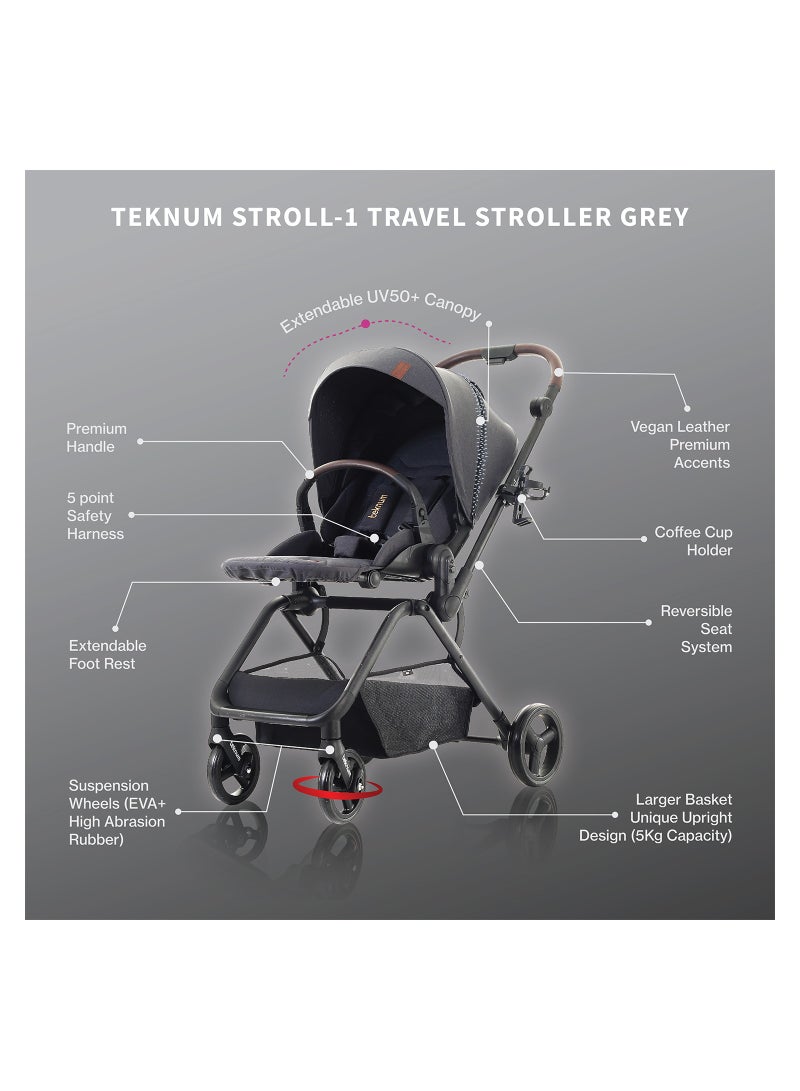 TEKNUM Stroll - 1 Travel System With Reversible Stroller And Compacto Baby Car Seat - Grey - Image 5