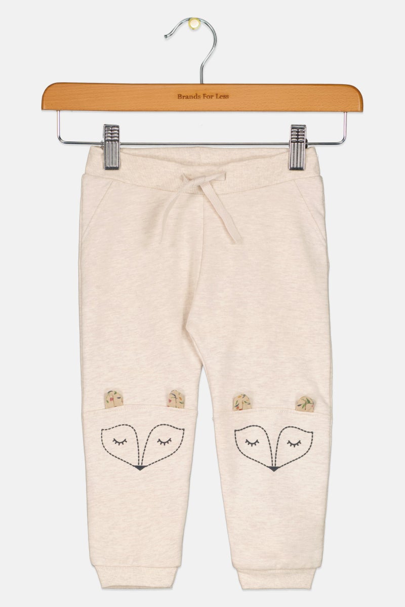 NAME IT Toddlers Girl Graphic Print Sweatpants, Beige - Image 1