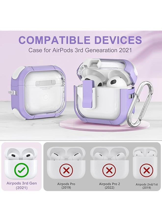 erorex - Clear Case For Airpods 3 Gen Case 2021 Automatic Snap Switch Secure Lock Case For Airpod 3Rd Generation Shockproof Soft Protective Case Cover For Girls Women With Keychain Purple - Image 1