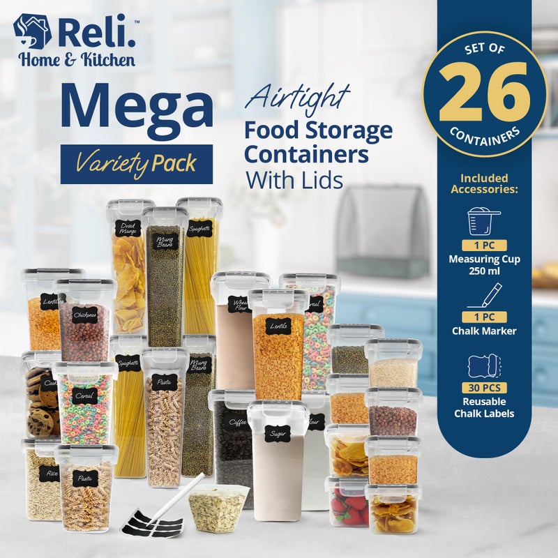 Reli. Airtight Food Storage Containers with Lids (26 Sets) | Kitchen Organizers and Storage Pantry Organizers | BPA Free Plastic Food Containers | Mega Variety Pack w/Measuring Cup, 30 Labels, Pen - Image 2