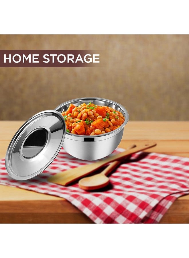Kraft- follow your imagination Kraft Stainless Steel Serving Bowl with Lid Set of 3 pcs - 18cm | Mixing Steel Big Bowl | Salad, Rice, Desert, Bowl Set | Matt Finish, Food Grade | 2 Year Warranty - Silver - Image 2