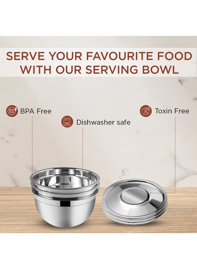Kraft- follow your imagination Kraft Stainless Steel Serving Bowl with Lid Set of 3 pcs - 18cm | Mixing Steel Big Bowl | Salad, Rice, Desert, Bowl Set | Matt Finish, Food Grade | 2 Year Warranty - Silver - Image 5