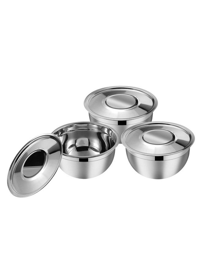 Kraft- follow your imagination Kraft Stainless Steel Serving Bowl with Lid Set of 3 pcs - 18cm | Mixing Steel Big Bowl | Salad, Rice, Desert, Bowl Set | Matt Finish, Food Grade | 2 Year Warranty - Silver - Image 1