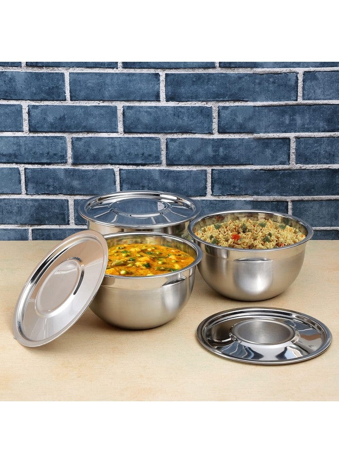 Kraft- follow your imagination Kraft Stainless Steel Serving Bowl with Lid Set of 3 pcs - 18cm | Mixing Steel Big Bowl | Salad, Rice, Desert, Bowl Set | Matt Finish, Food Grade | 2 Year Warranty - Silver - Image 3
