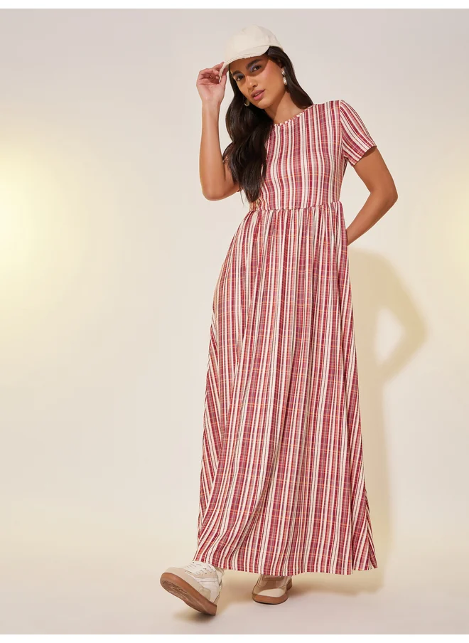 تايك تو Take Two All-Over Print Short Sleeve A-Line Maxi Dress