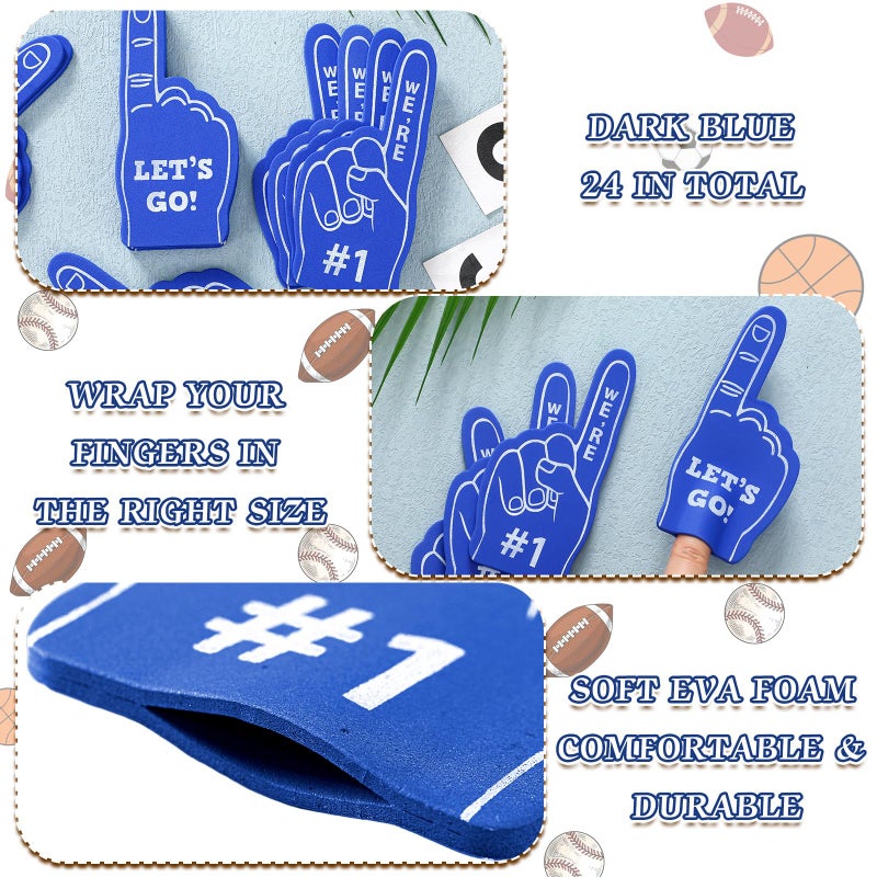 Sinmoe 24 Pcs Mini Foam Finger Baseball Fan Mini Foam Finger, We're #1 Sports Themed Party Supplies for Baseball Hockey Football Basketball Events Team Gifts(Dark Blue) - Image 3