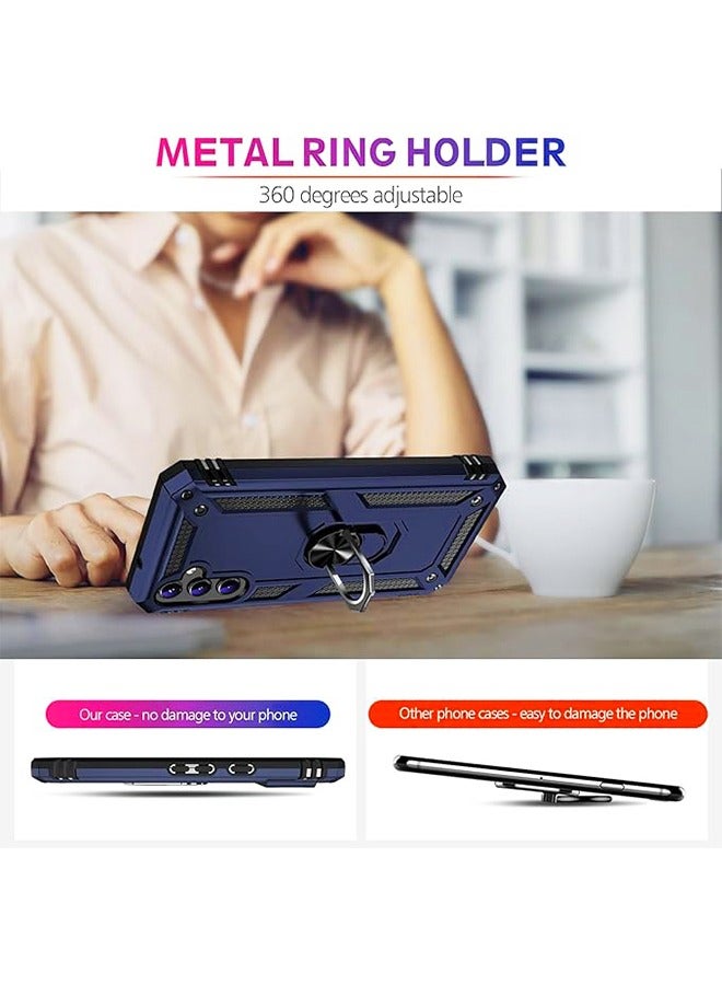 inphic Samsung Galaxy S24 Case Rugged Armor Shockproof Heavy Duty Protective Cover for Samsung S24 Magnetic Ring Kickstand Phone Case TPU Men Women Phone Rear Cover Protector (Blue/Black) - Image 3