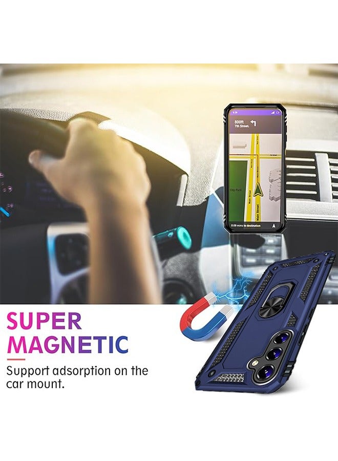 inphic Samsung Galaxy S24 Case Rugged Armor Shockproof Heavy Duty Protective Cover for Samsung S24 Magnetic Ring Kickstand Phone Case TPU Men Women Phone Rear Cover Protector (Blue/Black) - Image 4