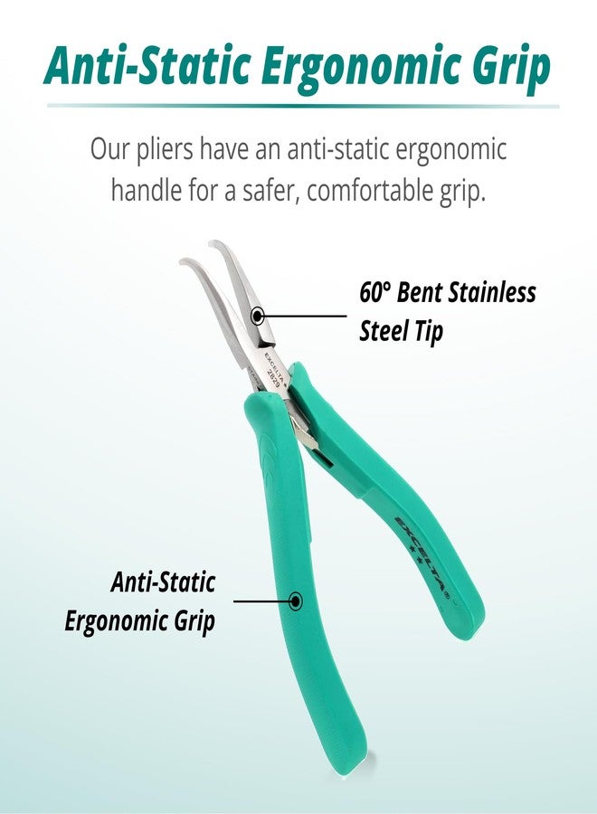 إكسلتا كماشة إكسيلتا من الفولاذ المقاوم للصدأ، أنف منحني بزاوية 60 درجة، آلية زنبركية لطيفة، قبضة مريحة مضادة للكهرباء الساكنة ومبطنة، أداة دقيقة، 5.75 بوصة، متوسطة - Image 3