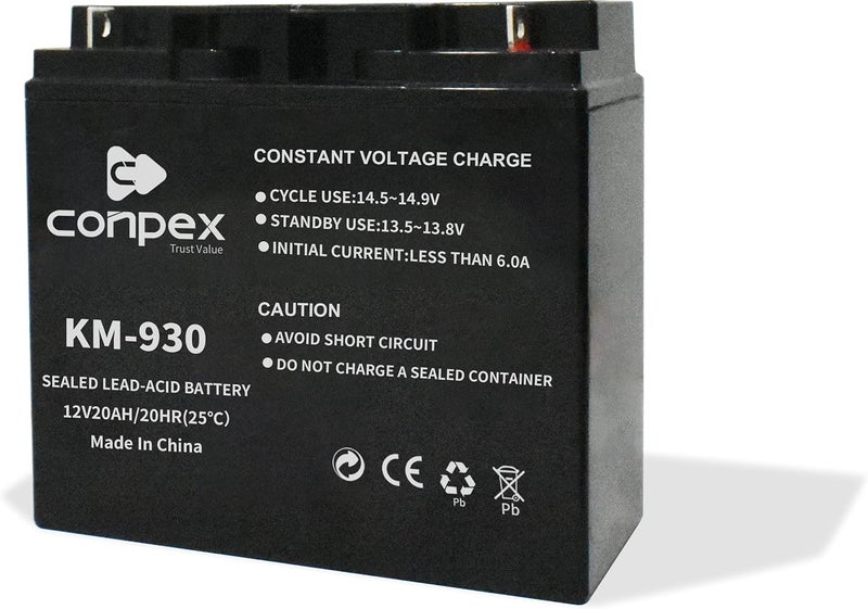 كونبيكس 1 Conpex12V 20AH بطارية حمض الرصاص المغلقة (SLA) بديلة لـ APC Back-UPS ES 550VA و Back-UPS Pro 1300/1500 و Liftmaster CSL-24VDC لفتح البوابة المنزلقة - أطراف F2 - Image 2