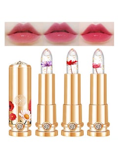 Mrettick Mrettick 3 Colors Crystal Flower Jelly Lipstick Set,Magic Temperature Color Changing Lip Gloss PH Lipstick Color Changing Jelly Lipstick Waterproof Moisturizer Lip Balm (#1+#2+#3)  - Image 1