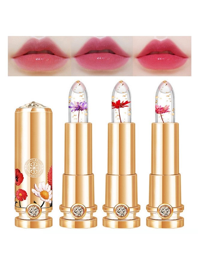 Mrettick 3 Colors Crystal Flower Jelly Lipstick Set,Magic Temperature Color Changing Lip Gloss PH Lipstick Color Changing Jelly Lipstick Waterproof Moisturizer Lip Balm (#1+#2+#3) - Image 1