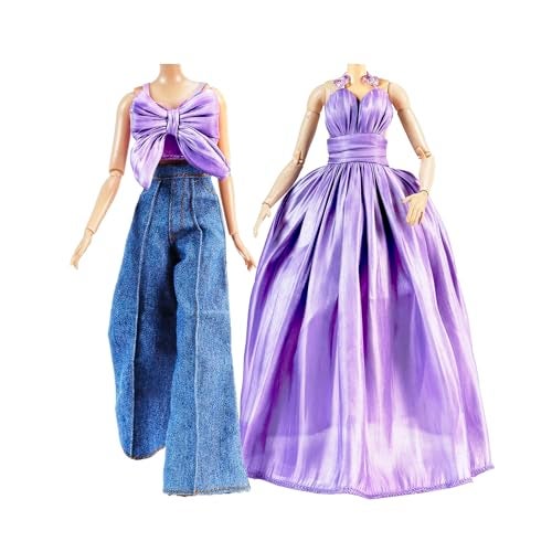 E-TING ETING 2 Sets Dolls Dream Outfits Shiny Glitzy Gala Purple Dress and BellBottom Jeans Set for 115 Inch Girl Doll - Image 1