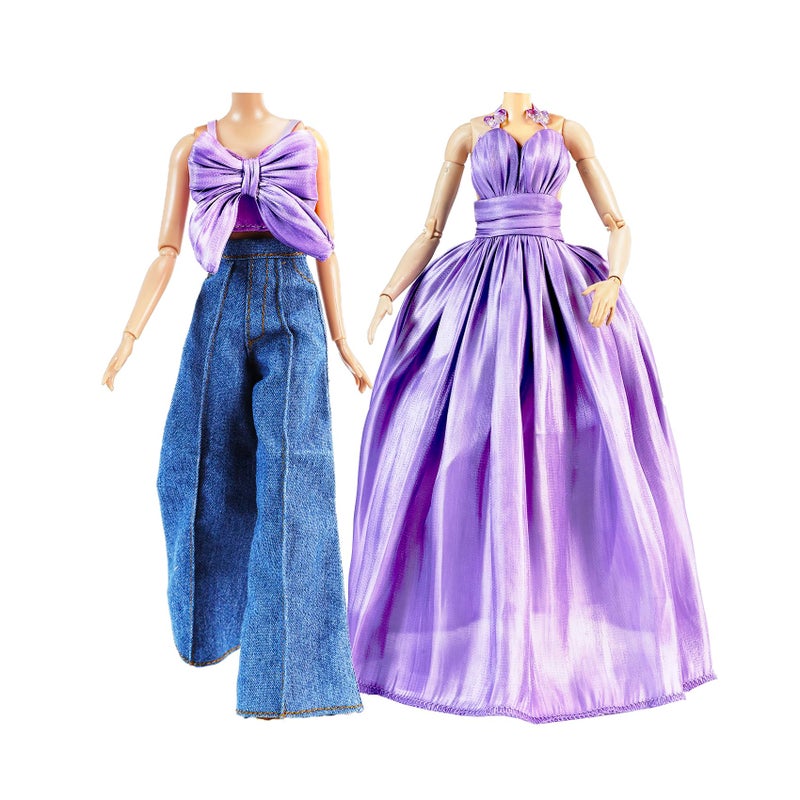 E-TING ETING 2 Sets Dolls Dream Outfits Shiny Glitzy Gala Purple Dress and BellBottom Jeans Set for 115 Inch Girl Doll - Image 3