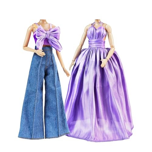 E-TING ETING 2 Sets Dolls Dream Outfits Shiny Glitzy Gala Purple Dress and BellBottom Jeans Set for 115 Inch Girl Doll - Image 5